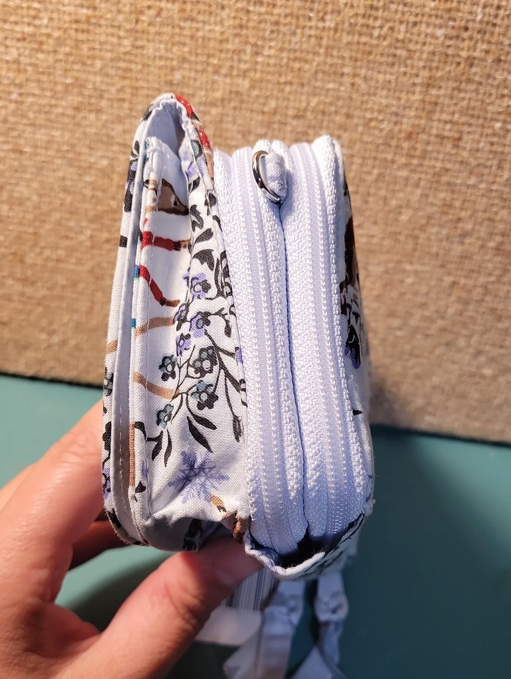 Vera Bradley White Quilted Crossbody Wallet with Deer & Floral Print